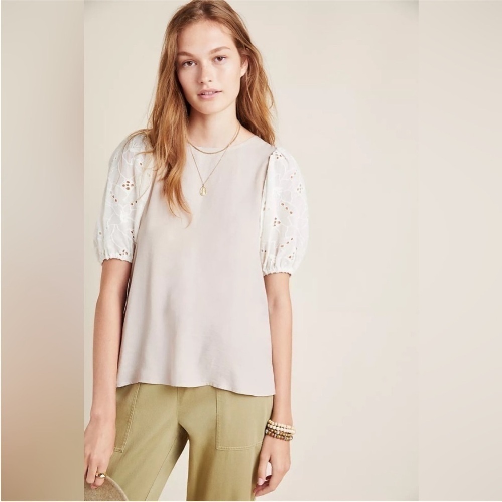 Dolan | Anthropologie Adalia puff sleeved top bohemian eyelet detail small M18